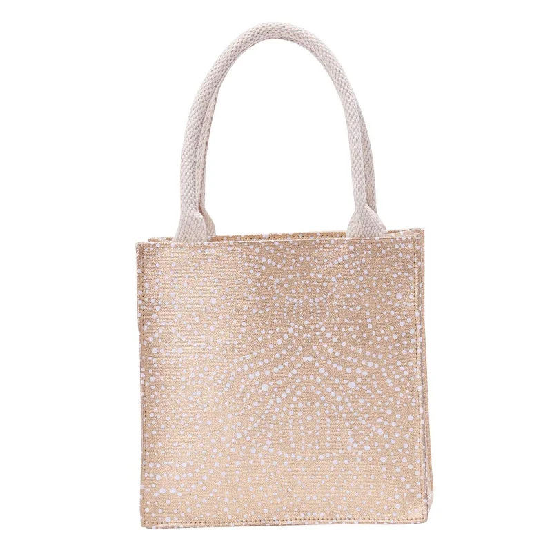 Short Handle Tote Bags for Handy -Filigree Gold Reusable Itsy Bitsy Gift Bag