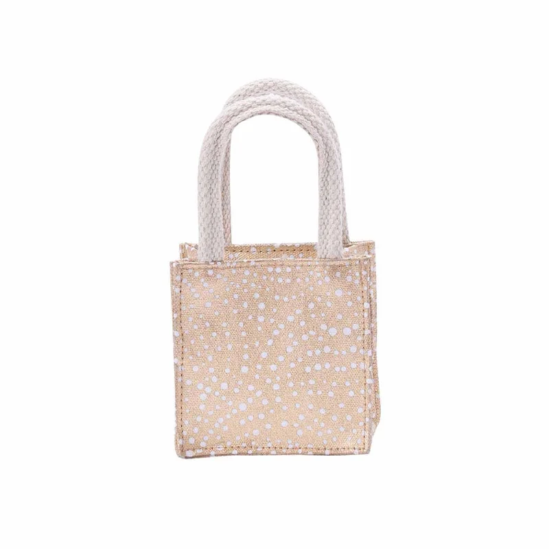 Thick Handle Tote Bags for Comfort -Filigree Gold Small Reusable Itsy Bitsy Gift Bag