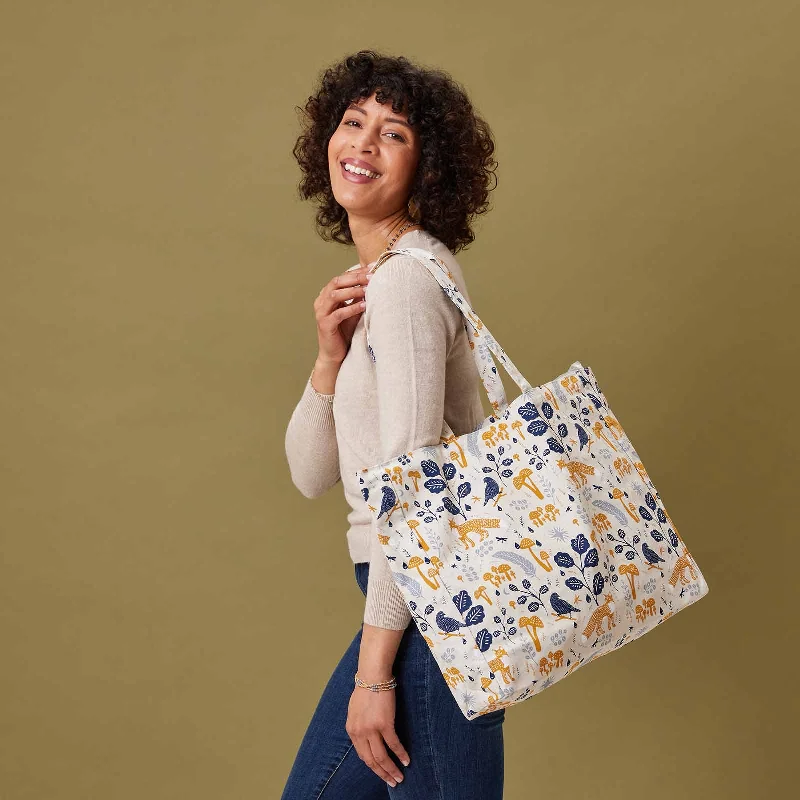 Printed Tote Bags with Florals -Fox and Feathers Little Shopper Tote Bag