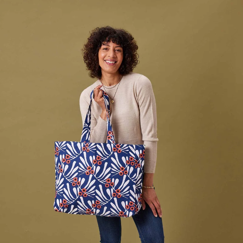 Tote Bags with Embossed Patterns -Francoise Navy Little Shopper Tote Bag