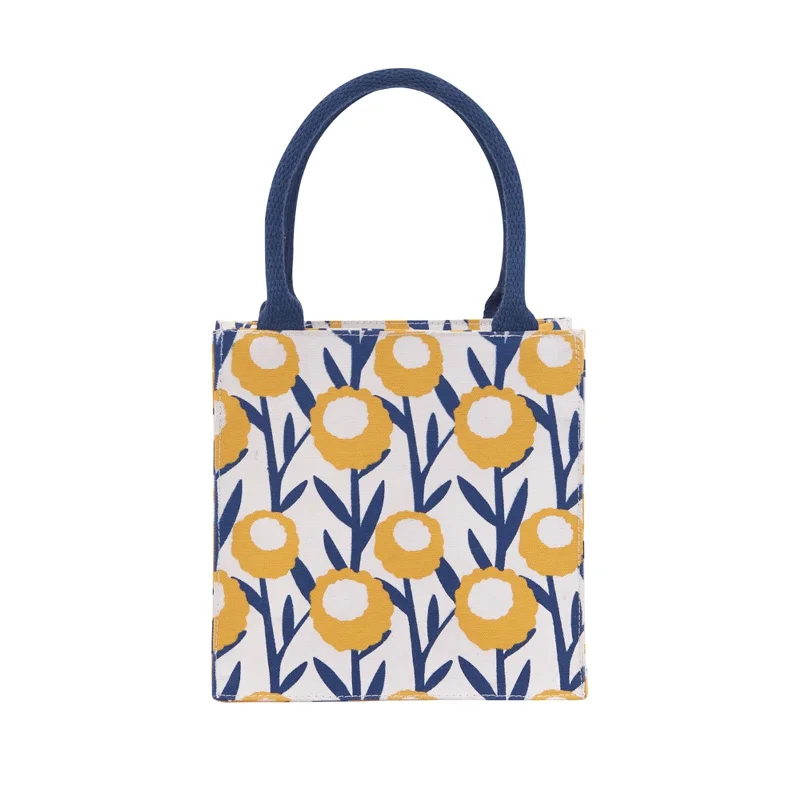 Tote Bags with Denim Handles -Golden Glow Yellow Reusable Itsy Bitsy Gift Bag