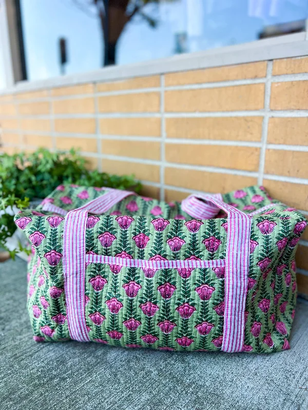 Tote Bags for Grocery Shopping -Green Ivy Large Quilted Duffel Bag