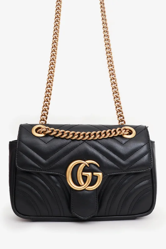 Leather Tote Bags for Women -Gucci Black Leather Mini GG Marmont Shoulder Bag with 'CN' Initial