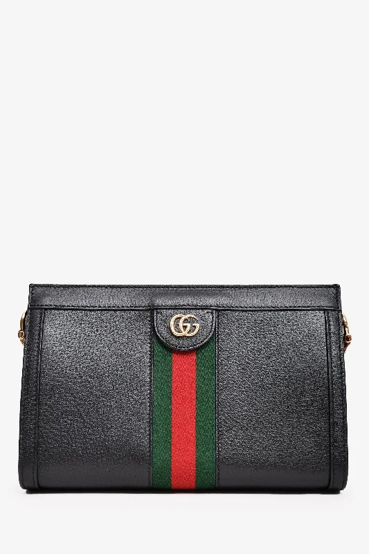 Tote Bags with Polyester Handles -Gucci Black Leather Web Ophidia Chain Bag