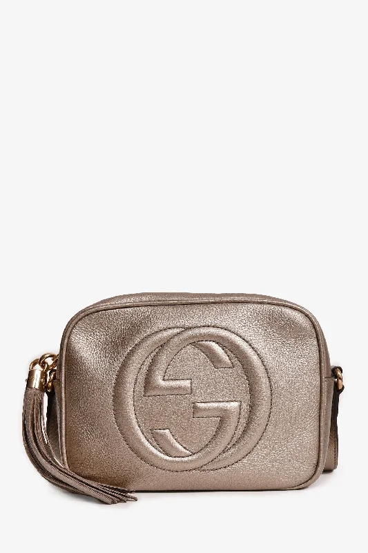 Tote Bags with Hearts -Gucci Gold Metallic Soho Disco Camera Bag