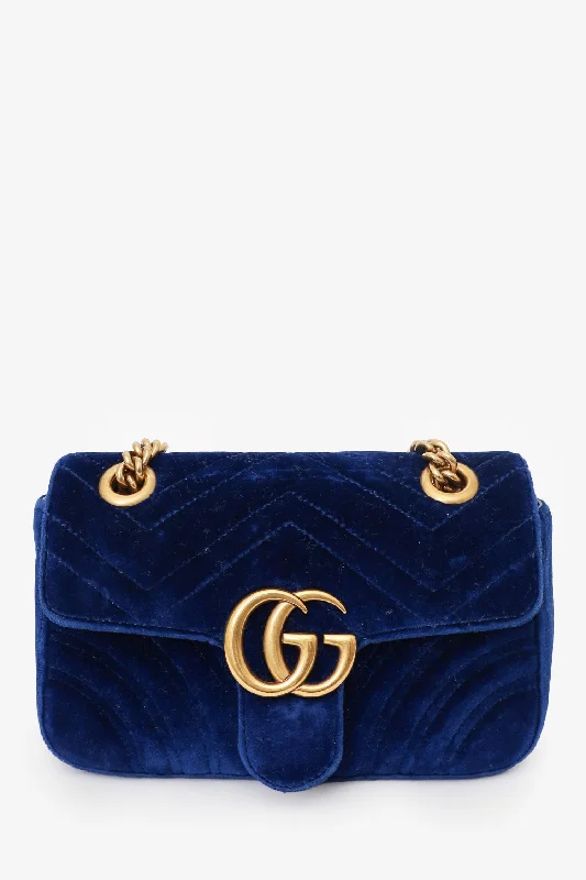 Tote Bags with Woven Handles -Gucci Navy Matelasse Velvet Mini GG Marmont Shoulder Bag