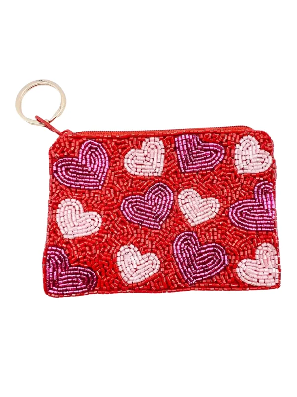 Tote Bags with Double Zippers -Hearts Keychain Pouch