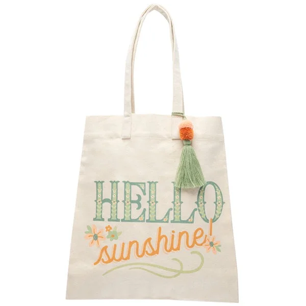 Tote Bags with Exterior Pockets -Hello Sunshine Canvas Tote