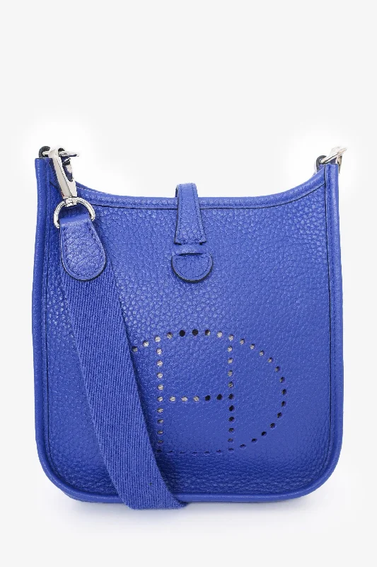 Tote Bags with Rhinestones -Hermès 2018 Blue Electrique Clemence Leather Evelyne TPM Crossbody