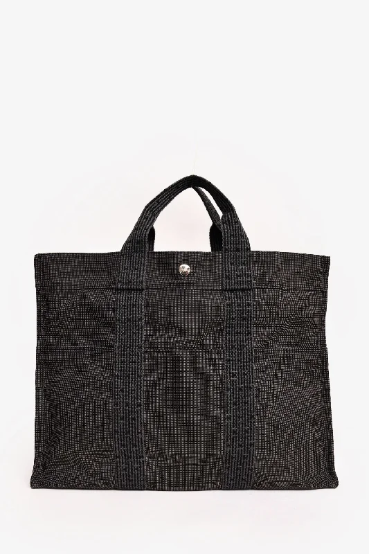 Tote Bags with Detachable Straps -Hermes Grey Patterned Toile 'Herline' MM Tote