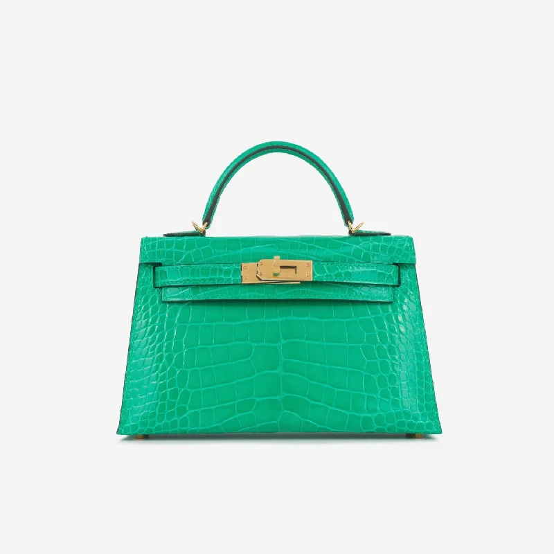 Tote Bags with Crossbody Strap -Hermès Hermès - Mini Kelly 20 - Vert Jade Alligator Mississippiensis Leather GHW - Brand New - 2023