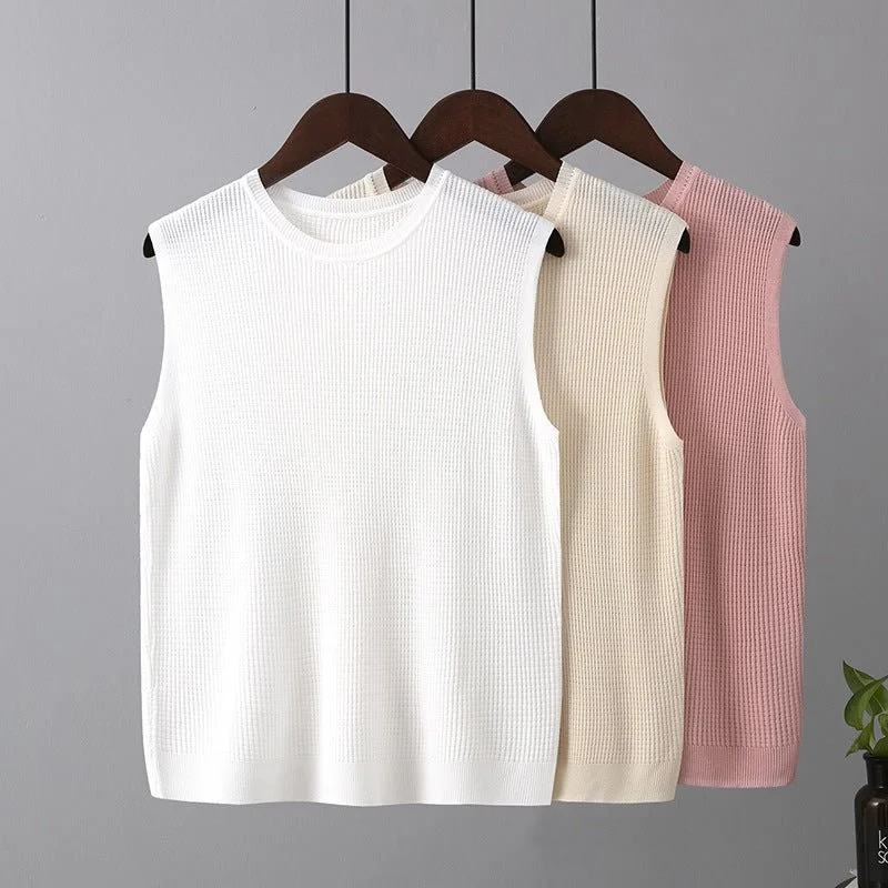 Adjustable grip handle bags fitting hands comfortably always -Ice silk camisole vest for sleeveless wide shoulder inner wear bottom knitted round neck top