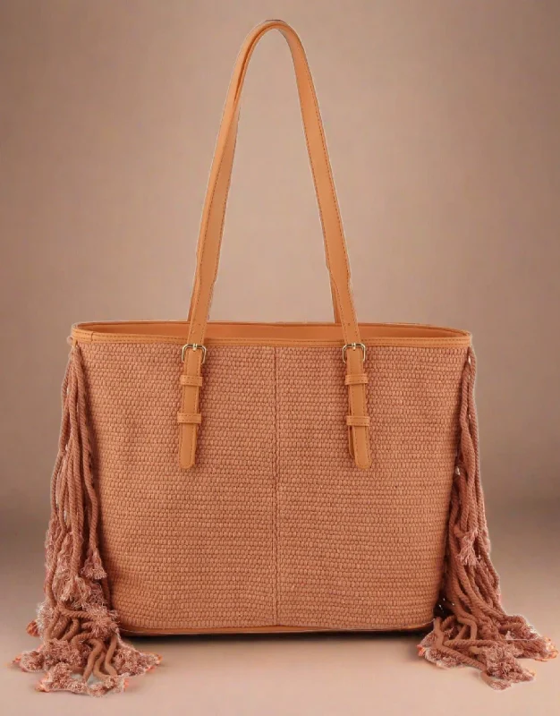 Warm brown handle bags grounding looks with earthiness -JY0445 Rebecca Rope Fringe Buckle Tote