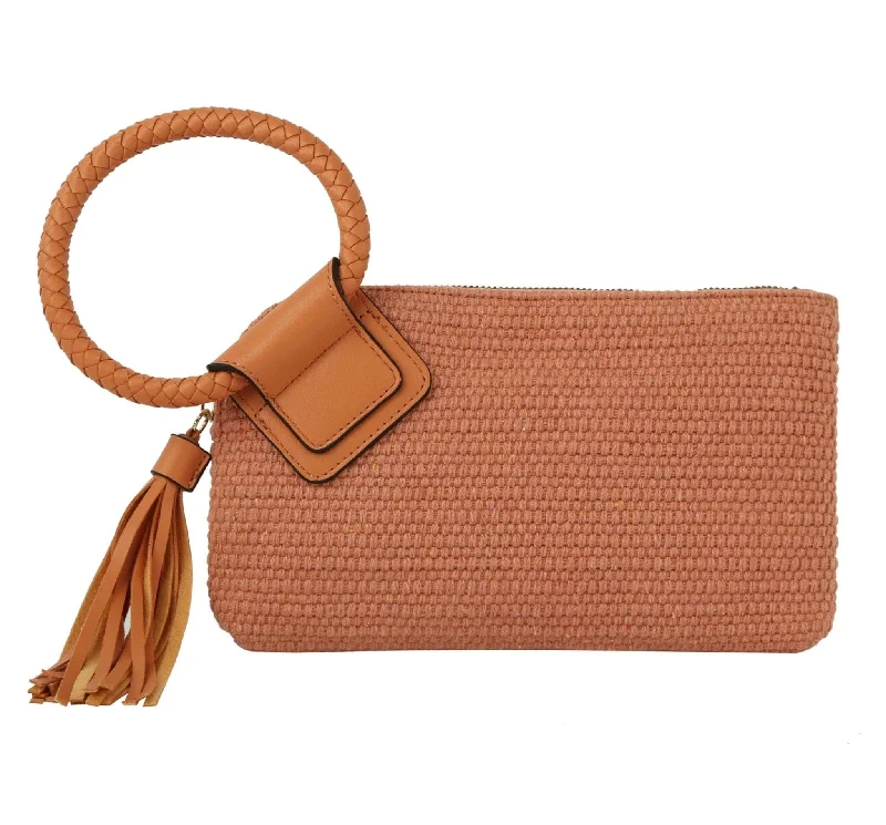 Organic jute handle bags for natural texture lovers -JYM0438 Amy Cotton Woven Tassel Clutch