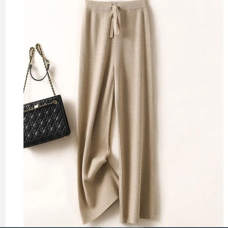 Textured snakeskin handle bags with exotic faux appeal -Knitted wide-leg pants high waist solid color casual high elastic straight pants women