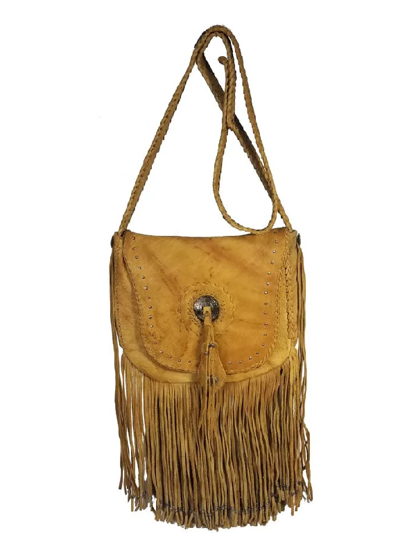 Organic jute handle bags for natural texture lovers -Kobler CONCHO Womens Leather Fringe Bag Tan