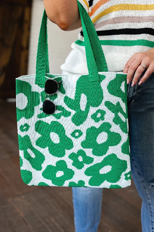 Vintage Tote Bags with Character -Lazy Daisy Knit Bag in Green