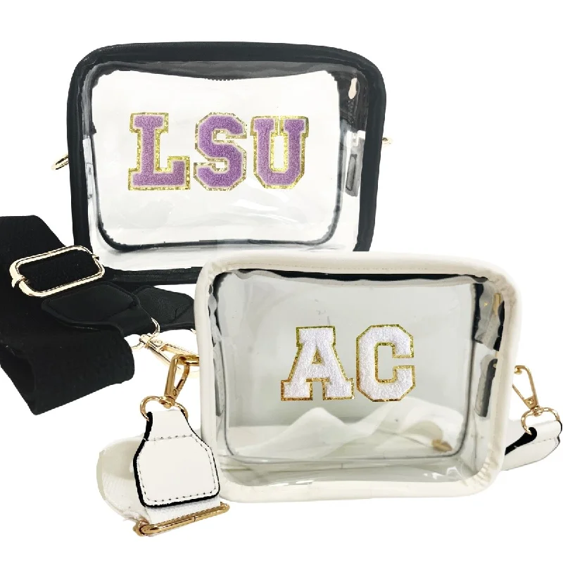 Tote Bags with PU Handles -Make It Yours™ Letter Patch Clear Stadium Crossbody Bag