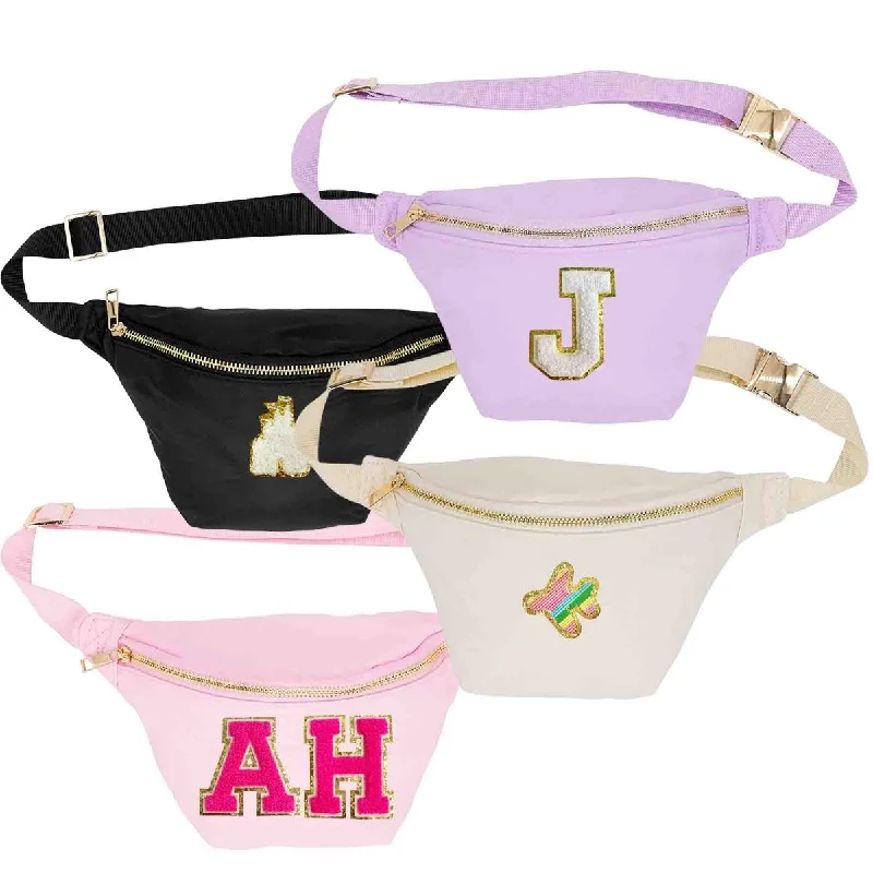 Tote Bags with Corduroy Handles -Letter Patch Fanny Pack