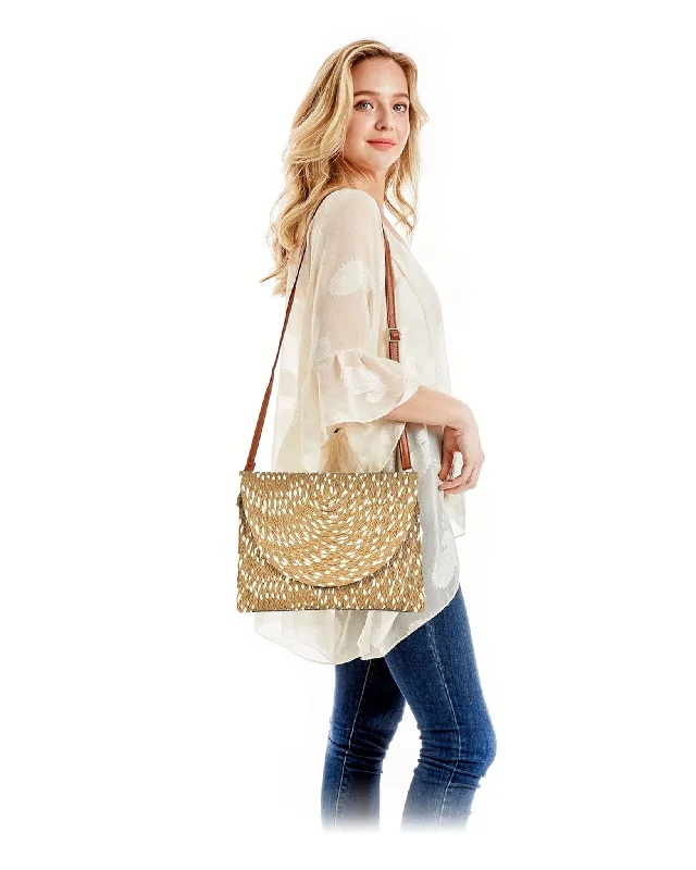 Quick-access flap handle bags for busy urban lifestyles -LOA405 Annabella Weaved Straw Envelope Clutch Crossbody Bag