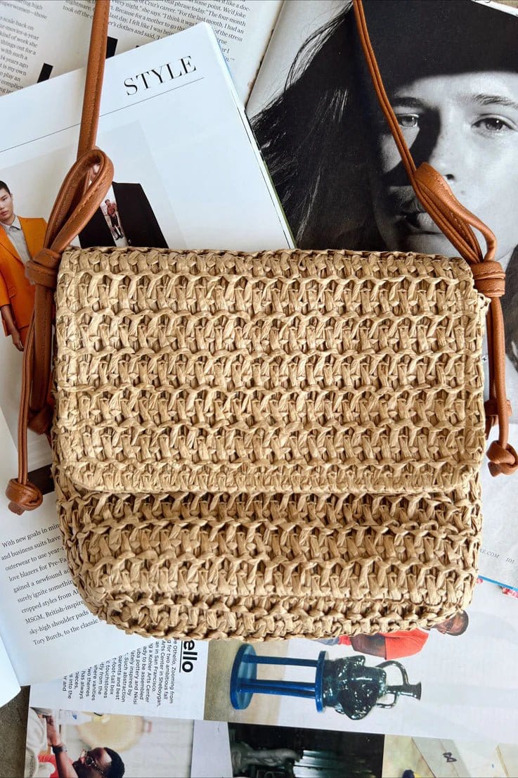 Artisanal leather handle bags with hand-stitched detailing -LOA413 Zoya Straw Weaved Crossbody Bag