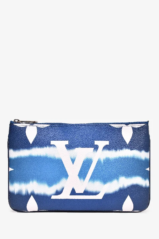 Tote Bags with Leather Handles -Louis Vuitton Limited Edition Blue Monogram 'Escale' Double Zip Pochette