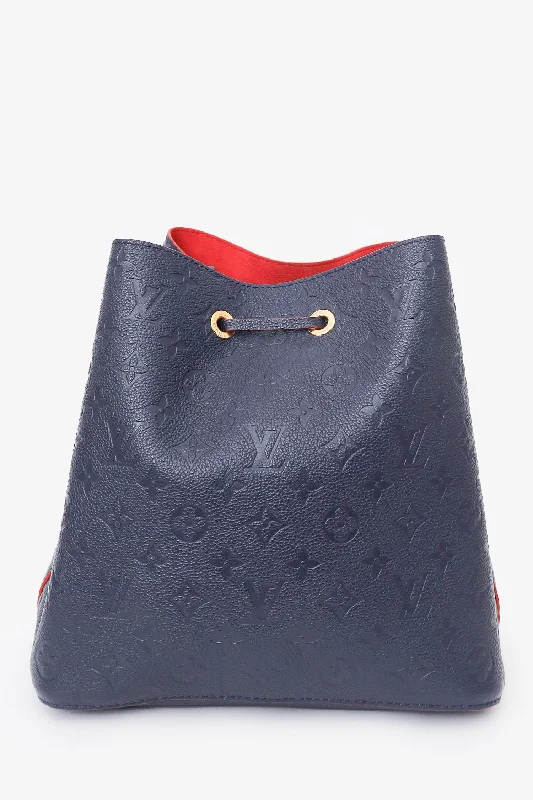 Tote Bags with Flaps -Louis Vuitton Navy Blue Leather Empreinte Neonoe Bucket Bag