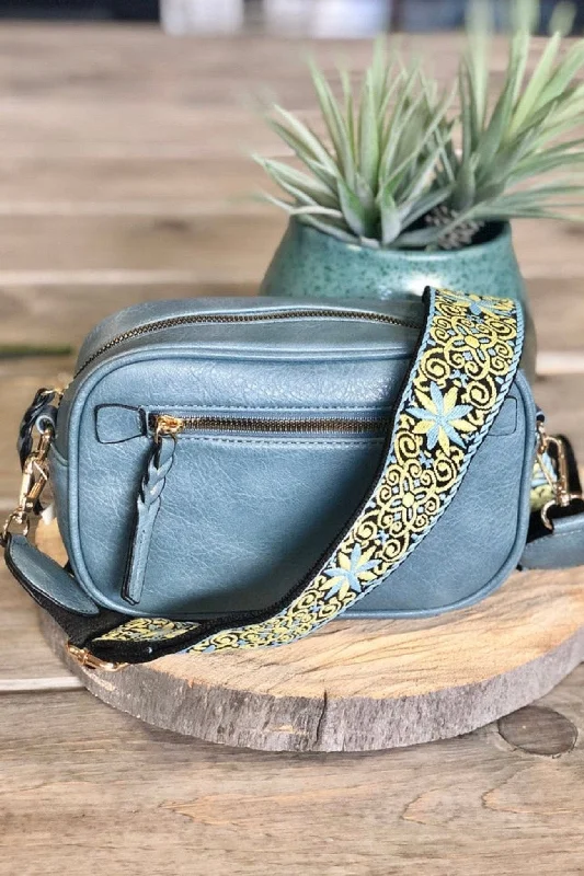 Marbled gray handle bags with subtle swirling patterns -LQF052 Boho Guitar Strap Crossbody Bag