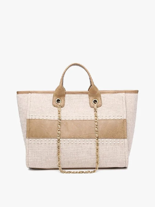 Roomy tote handle bags carrying all daily essentials -M2044STRP Kristina Stripe Satchel w/ Chain Strap