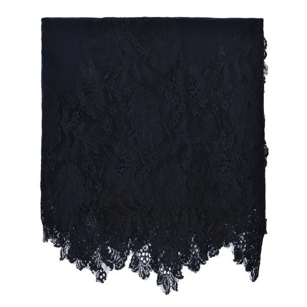 Tote Bags with Geometric Prints -Malaga Lace Pashmina - Black