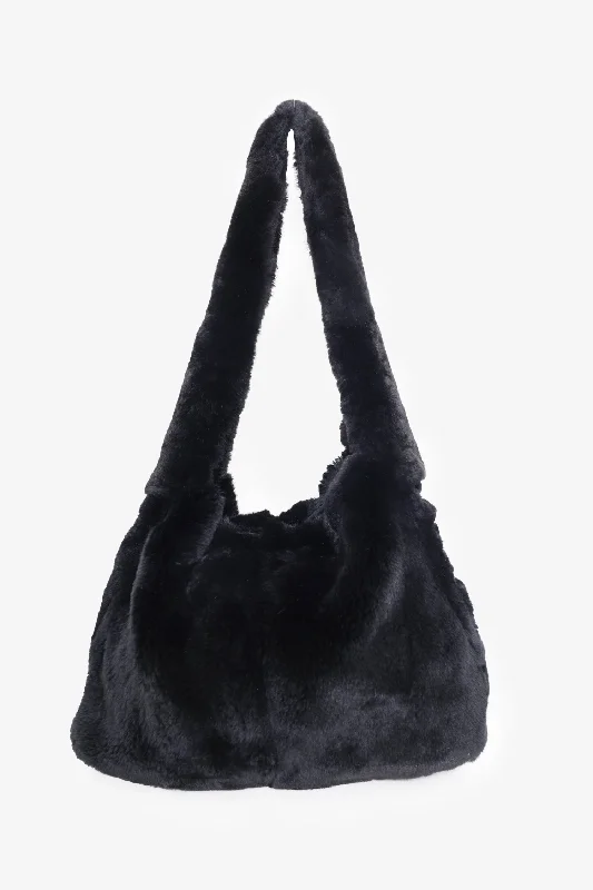 Tote Bags for Travel -Miu Miu Black Fur Shoulder Bag