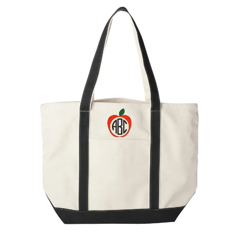 Tote Bags for Makeup -Monogrammed Apple Extra Large Canvas Boat Tote