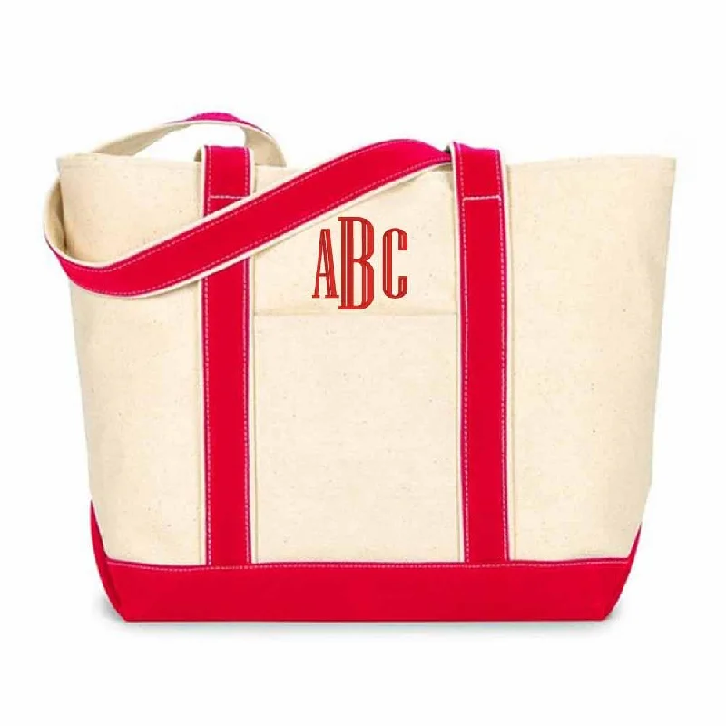 Vegan Leather Tote Bags -Monogrammed Extra Large Canvas Boat Tote