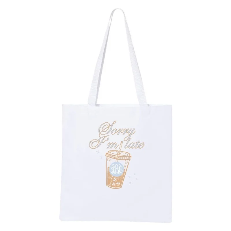 Tote Bags with Animal Prints -Monogrammed 'Sorry I'm Late' Tote Bag