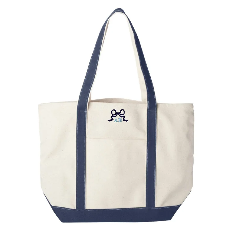 Printed Tote Bags with Florals -Monogrammed 'Tiny Bow' Canvas Boat Tote