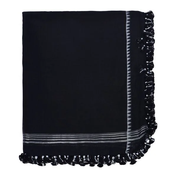 Tote Bags with Leather Handles -Nashi Pom Shawl - Black