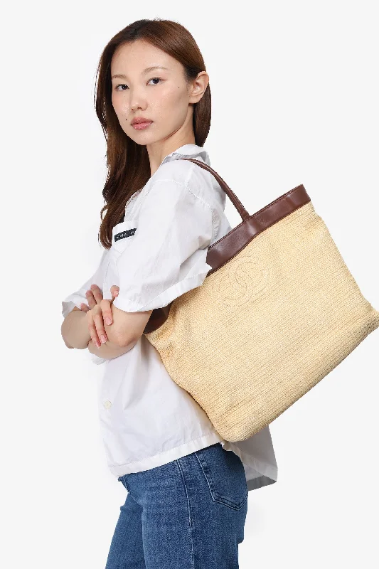 Tote Bags with Shoulder Strap -Chanel™ 2000-02 Yellow/Brown Raffia and Leather CC Tote