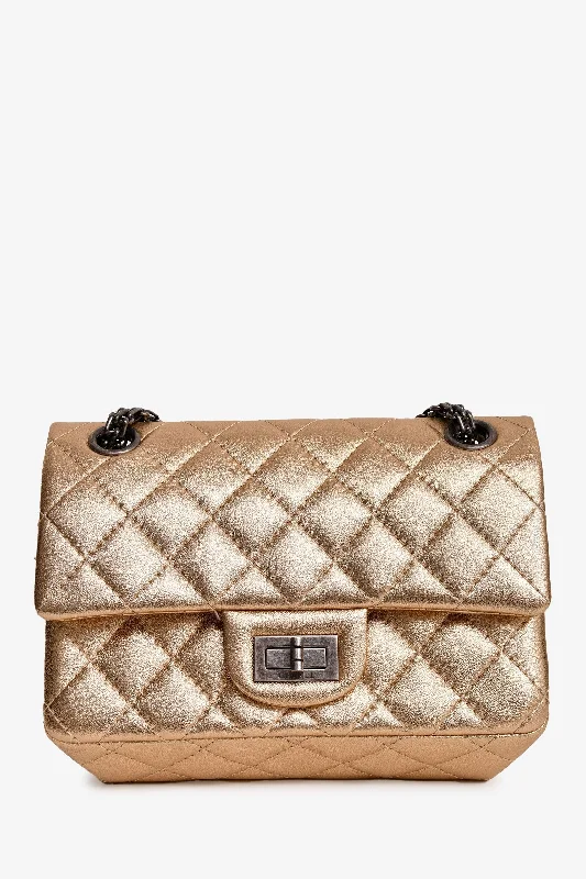 Tote Bags with Buttons -Chanel™ 2014 Gold Metallic Lambskin Mini Reissue Flap Bag