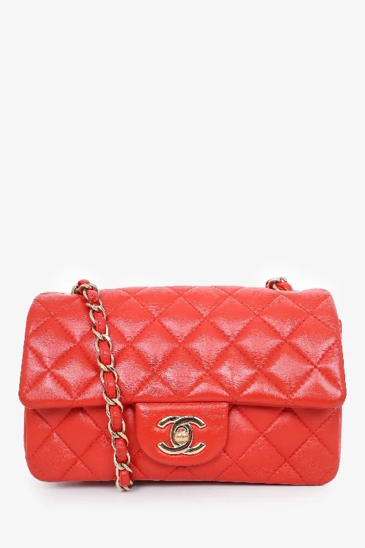 Tote Bags with Canvas Handles -Chanel™ 2017 Red Lambskin Mini Rectangle Flap Bag