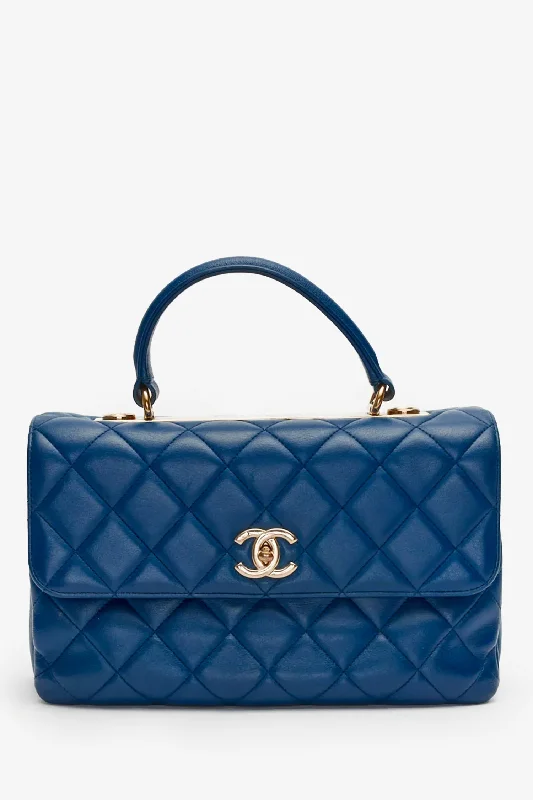 Tote Bags with Suede Handles -Pre-Loved Chanel™ Blue Lambskin Trendy CC Top Handle Bag