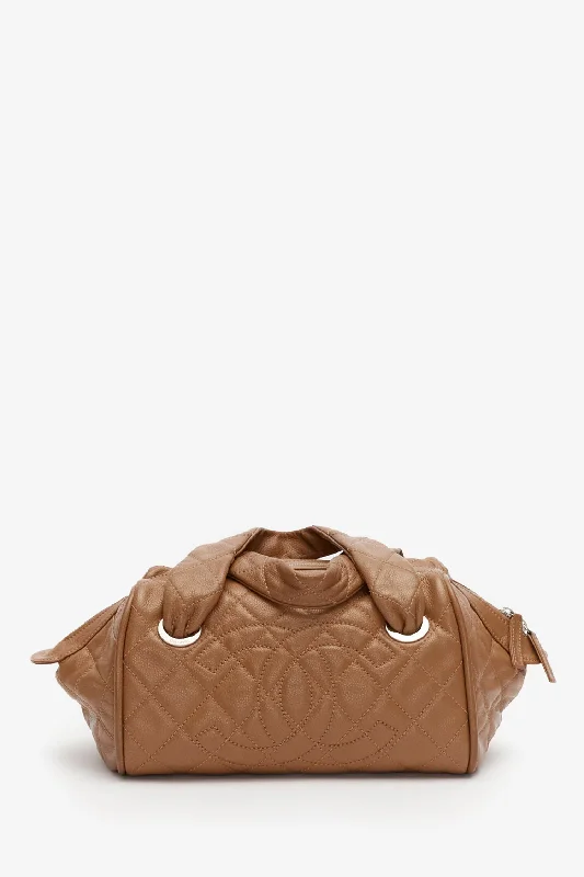 Tote Bags with Polyester Handles -Pre-Loved Chanel™ Brown Quilted Caviar Leather Timeless Bowler Bag