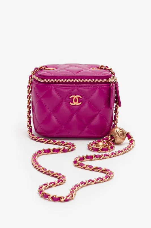 Tote Bags with Woven Handles -Pre-Loved Chanel™ Dark Pink Quilted Lambskin Mini Pearl Crush Vanity Case