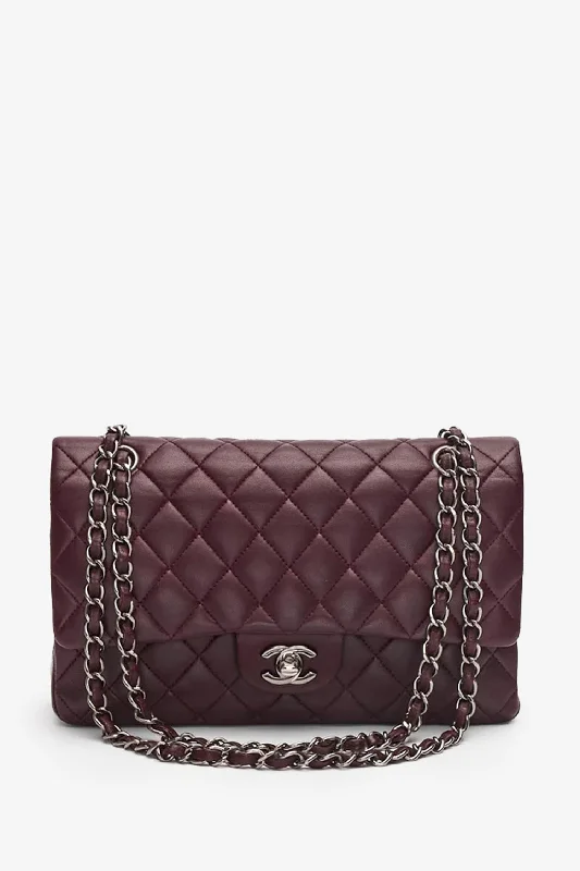 Adjustable Handle Tote Bags -Pre-Loved Chanel™ Dark Purple Lambskin Medium Classic Double Flap Bag