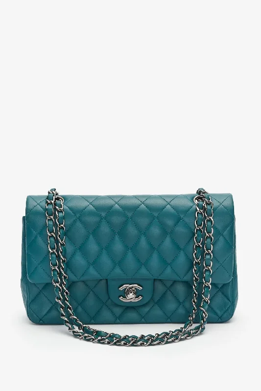 Tote Bags with Dots -Pre-Loved Chanel™ Teal Lambskin Medium Classic Double Flap Bag