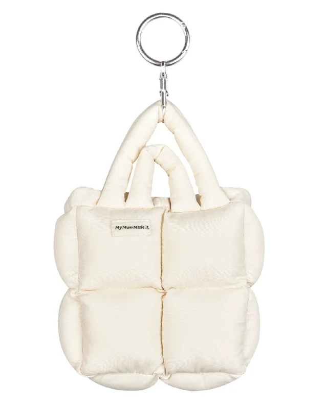 Tote Bags with Denim Handles -Puffer Mini Keychain Bag - Cream