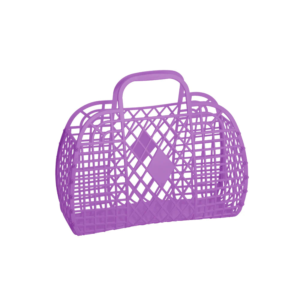 Tote Bags with Fringe -Purple Retro Sun Jellies Basket