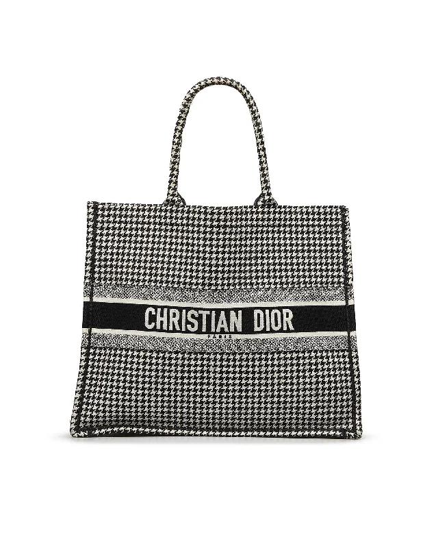 Tote Bags with Crossbody Strap -Large Houndstooth Embroidered Canvas Book Tote