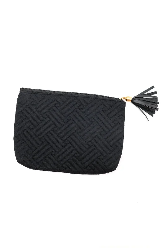 Tote Bags with Embossed Patterns -Quilted Travel Zip Pouch in Black