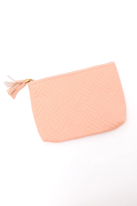 Tote Bags with Tassels -Quilted Travel Zip Pouch in Pink