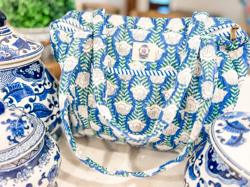 Metallic Tote Bags for Shine -Blue Skies Mini Quilted Duffel Bag